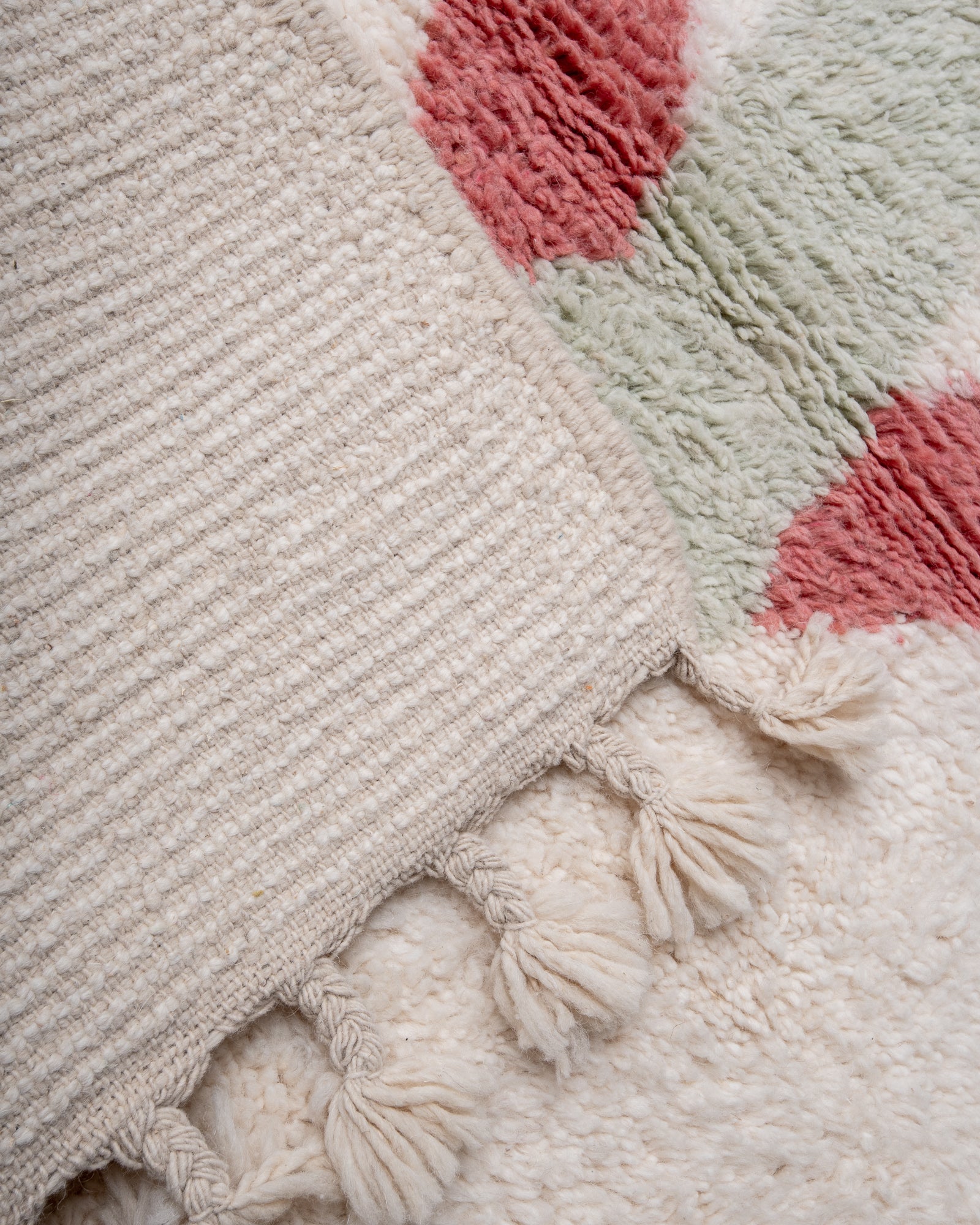 Modern, designer, handcrafted Berber rug from Morocco. Beniourain carpet with beautiful colours and patterns and fluffy wool texture.